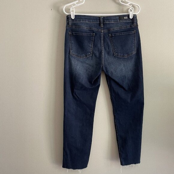 Kut From The Kloth Women SZ 4 Blue Dark Wash Catherine Boyfriend Raw Hem Jeans - Picture 6 of 11